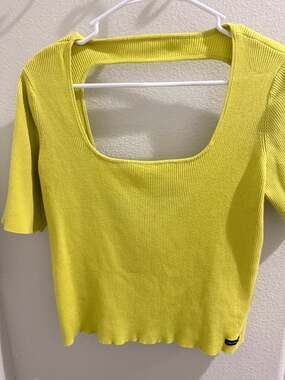 Calvin Klein Jeans Ribbed Knit Square Neck Cutout Short Sleeve Top